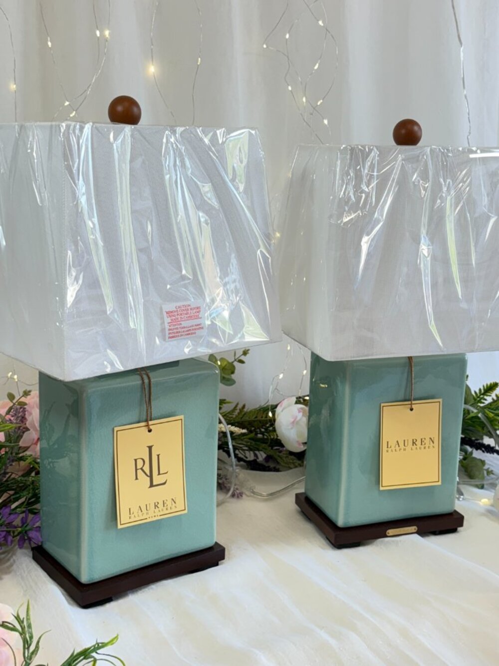RALPH LAUREN HOME Turquoise Blue Crackle Glaze Ceramic Table Lamps 17x9x7 PAIR - Picture 11 of 14